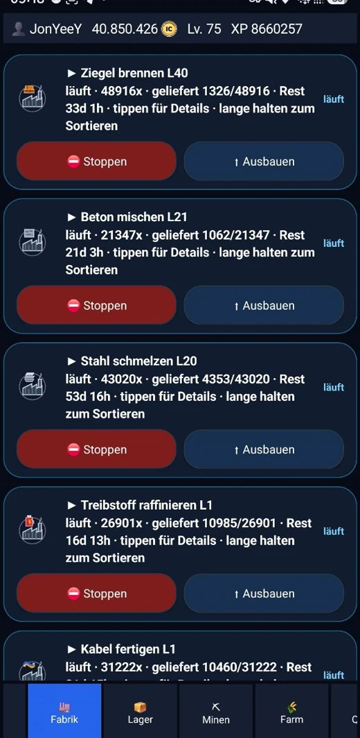 IndustryGO Fabrik mit Produktionsaufträgen